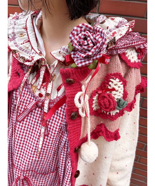 PINK HOUSE（ピンクハウス） カーディガン ハートモチーフ使いヨーク