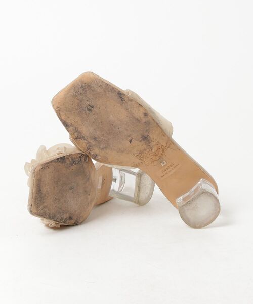 EVOL イーボル ニットクリアヒールスクエアサンダル ベージュ L ラスト