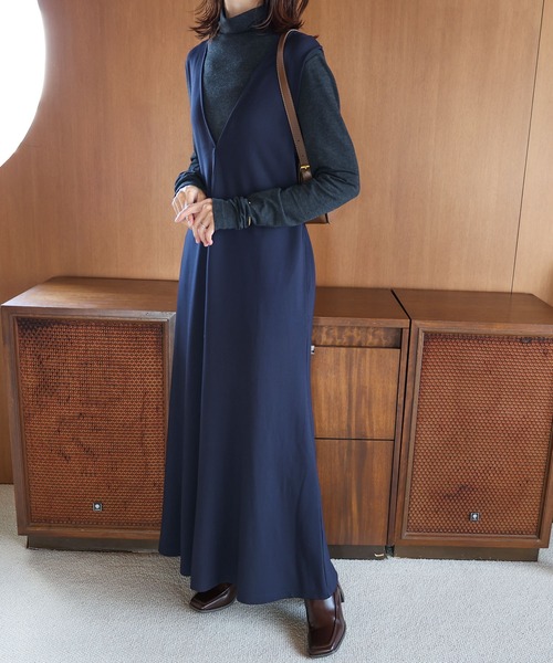 evernavy ワンピース Vネックポンチフレアワンピース : ZOZOTOWN Yahoo