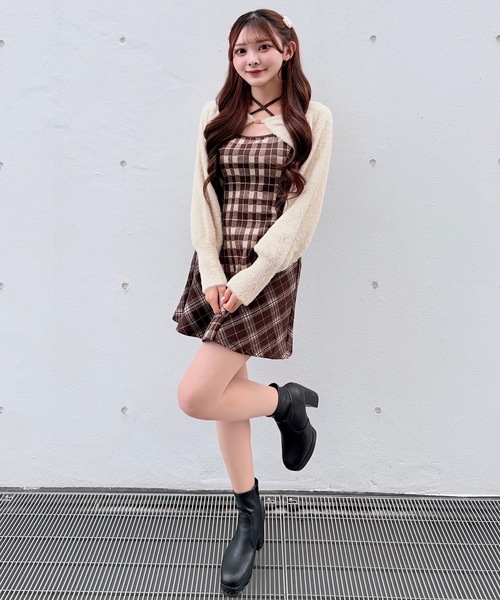 nomae シャギーボレロロングチェックワンピース 必読】NOMAE シャギー