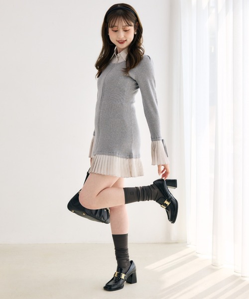 rienda（リエンダ） ワンピース レイヤードパターンシャツニットミニ