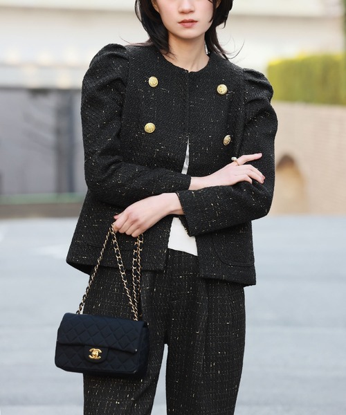 ELFRANK ジャケット ノーカラージャケット パワーショルダーノーカラー