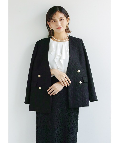 ジャケット ノーカラージャケット 「洗える＆防シワ」金ボタンダブル