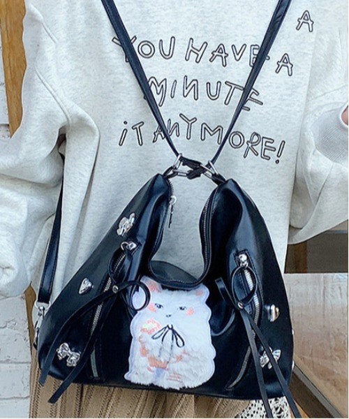 gossip!ロサンゼルス ショルダーバッグ バッグ Y2K風 ネコ刺繍 リボン