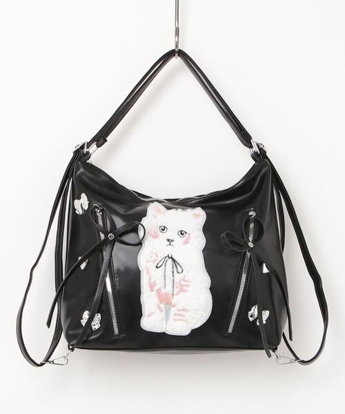 gossip!ロサンゼルス ショルダーバッグ バッグ Y2K風 ネコ刺繍 リボン