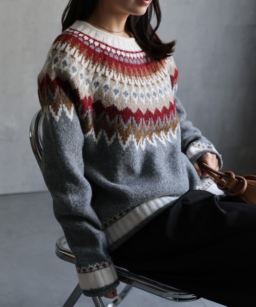 ap retro ニット セーター ノルディック柄ニット/ニットプルオーバー