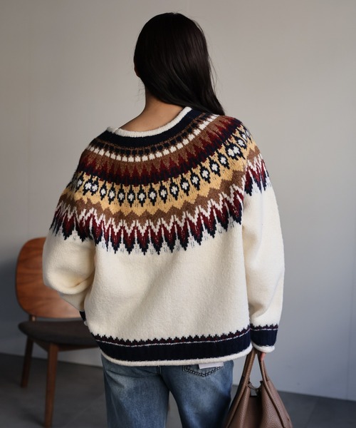 ap retro ニット セーター ノルディック柄ニット/ニットプルオーバー