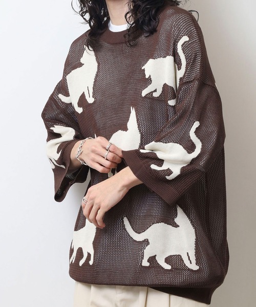 CIAO（チャオ） ニット セーター 歩くネコ シアーニット 半袖