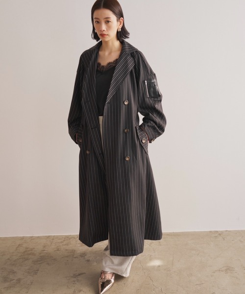 AIC. トレンチコート コート ヘリンボーンストライプレザーコンビ