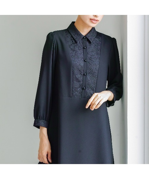ワンピース 「洗濯機で洗える」喪服 WEB限定/胸元レース切り替え