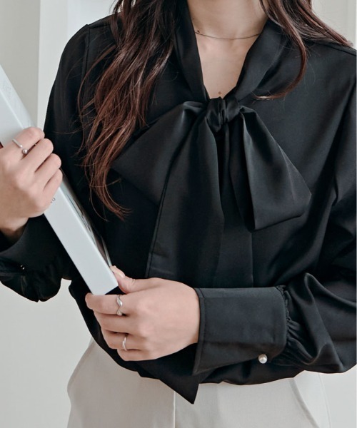 ブラウス シャツ 2way シフォン ジョーゼット ボウタイ レディース