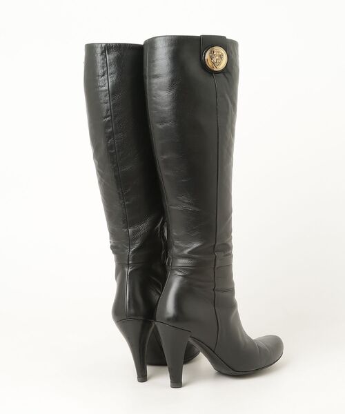 美品】グッチ ロングブーツ ブラック ロゴ 本革 レザー 37 GUCCI