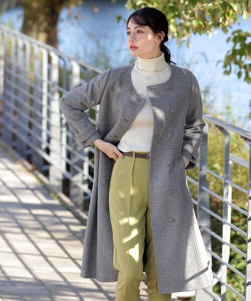 Tiaclasse ノーカラーコート コート 「ウール95%」ノーカラー包み