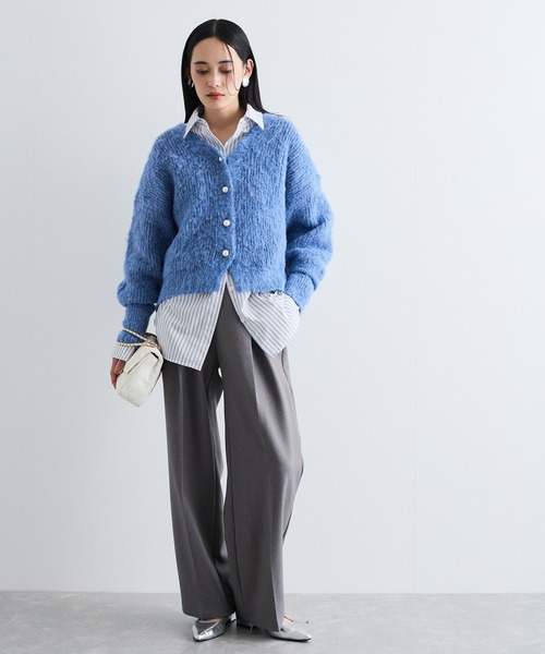 VIS（ビス） カーディガン パールボタンVネック片畦ニットカーディガン