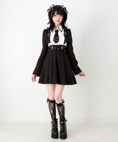 DearMyLove ワンピース ジャケット風チェーンネクタイベルトプリーツ