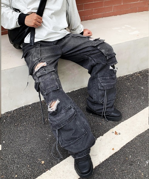 ARCADE（アーケード） ジーンズ クラッシュダメージ加工 ルーズフレア