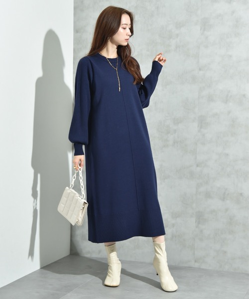 INTERPLANET（インタープラネット） ワンピース 袖リブデザインニット