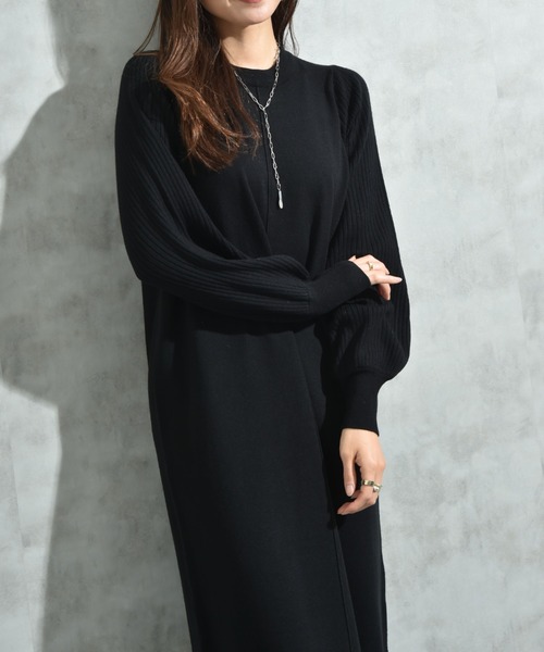 INTERPLANET（インタープラネット） ワンピース 袖リブデザインニット