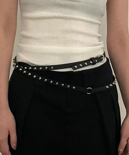 lilful ベルト Y2K ロックスタッズ 2連ロング細ベルト レディース