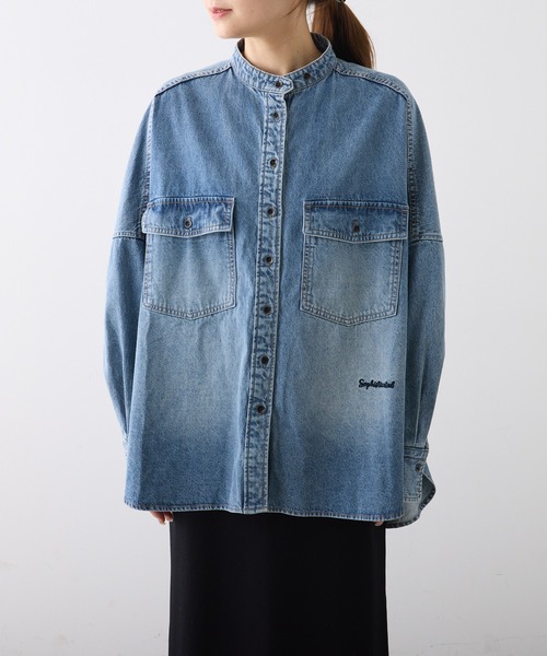 pual ce cin ブラウス シャツ ヴィンテージライクデニムバンドカラー