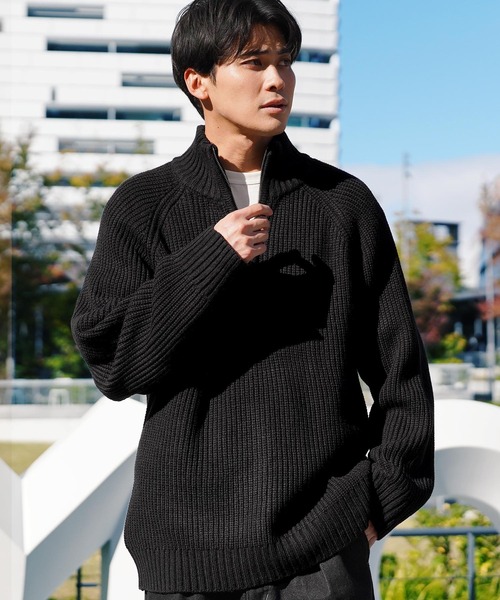 JIGGYS SHOP（ジギーズショップ） セーター ニット ハーフジップ あぜ