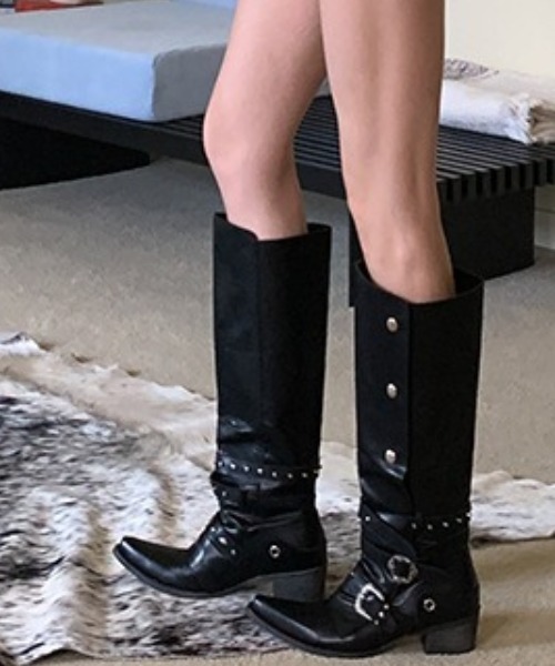 lilful ブーツ 「2WAY」Y2K 足首ベルト付き サイドボタンデザイン