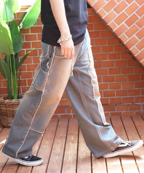 8 ジーンズ ダブルニーフリンジ加工デニムパンツ メンズ レディース