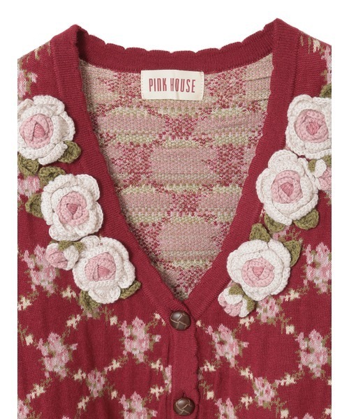 PINK HOUSE（ピンクハウス） カーディガン ローズモチーフ使い