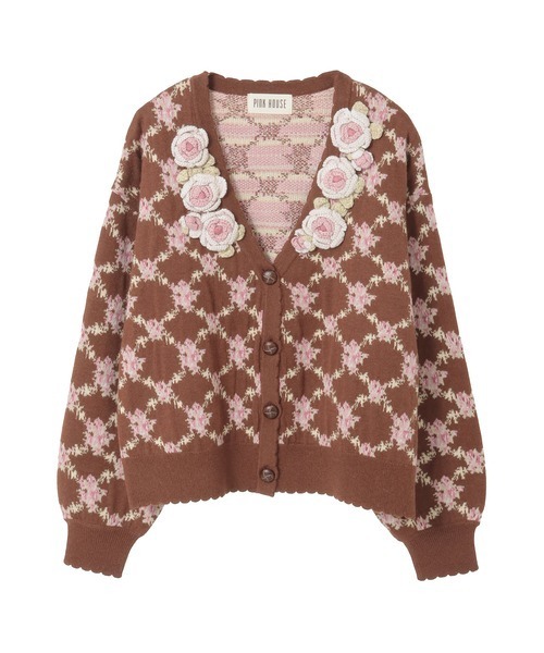 PINK HOUSE（ピンクハウス） カーディガン ローズモチーフ使い