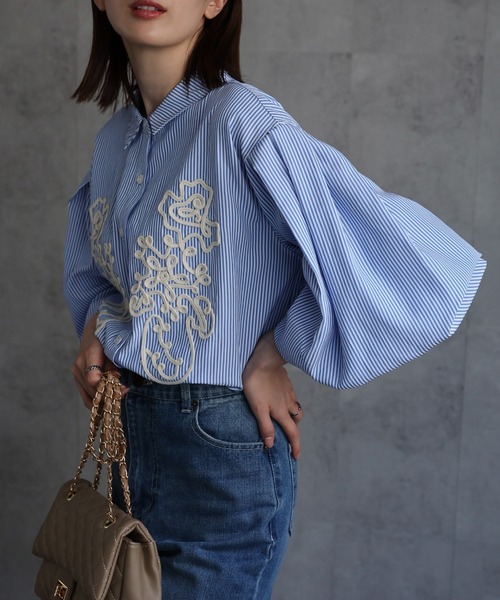 sakishimatokyo ブラウス シャツ コード刺繍 ボリューム袖ブラウス