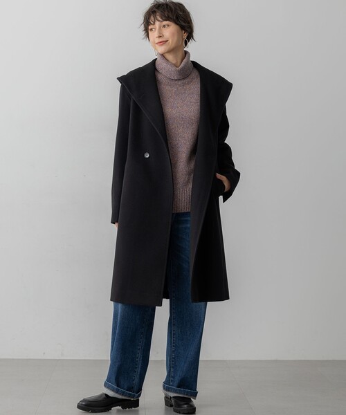 23区のフード付きウールコート 32号 黒 美品 23区（ニジュウサンク