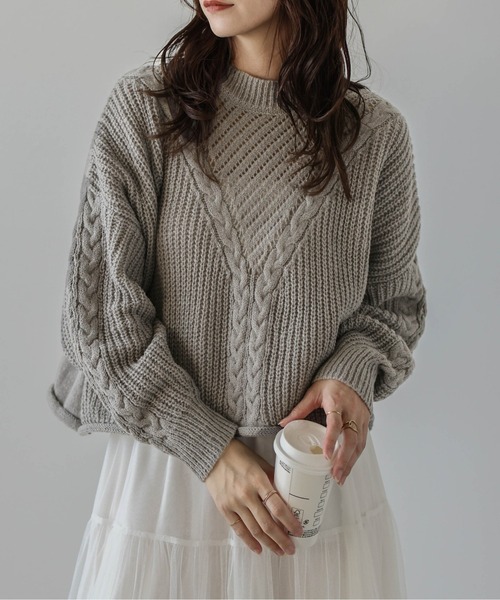 ニット セーター Vデザインケーブル編みニットトップス レディース