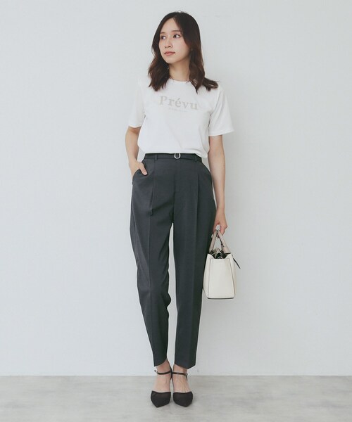 index（インデックス） パンツ ベルト付きストレッチテーパードパンツ