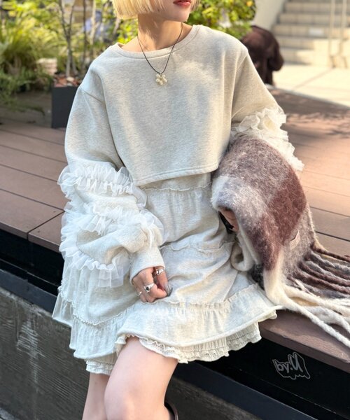 w closet（ダブルクローゼット） ワンピース チュールスリーブ