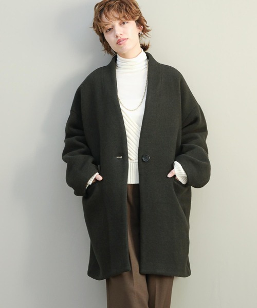 The rejoice コート アウター ウール混カラーレスコート レディース