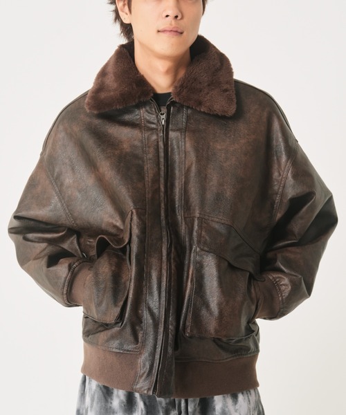 CORISCO（コリスコ） ブルゾン アウター フェイクレザー衿ファー脱着薄