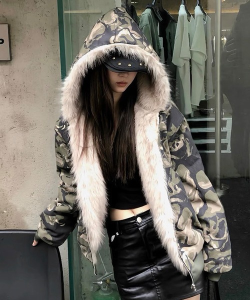 wjk 迷彩柄ファー付きモッズコート 日本製 wjk 迷彩柄ファー付きモッズ