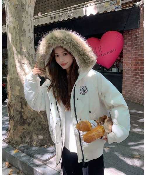 ダウンコート ダウンジャケット 2WAY フェイクファーフード脱着 エコ