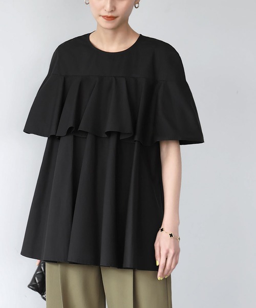 ELFRANK ブラウス シャツ ヨーク切り替えフレアブラウス「綿100％使用