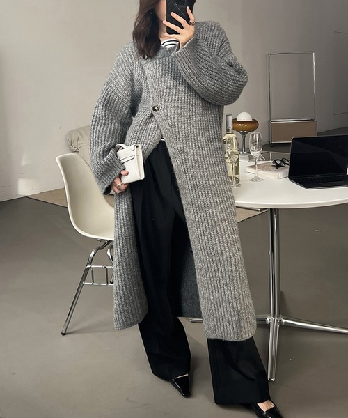 LYEON（リヨン） カーディガン モヘアタッチローゲージロングニット