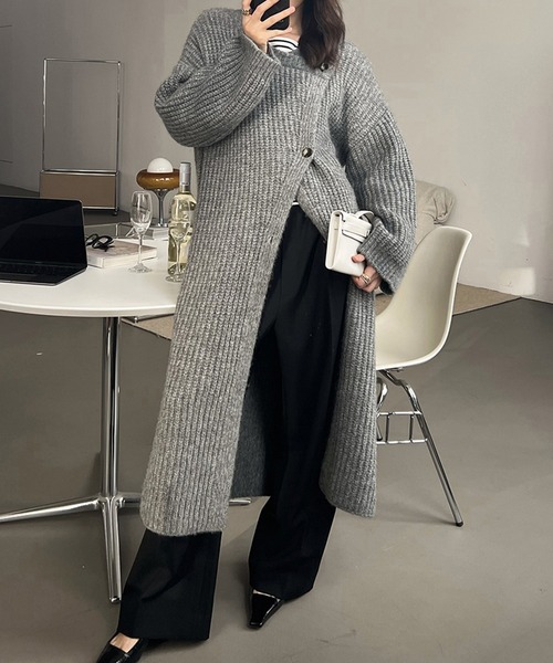 LYEON（リヨン） カーディガン モヘアタッチローゲージロングニット