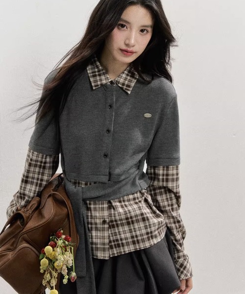 SunsetPark チェック柄レイヤードトップス SP25f016「SunsetPark