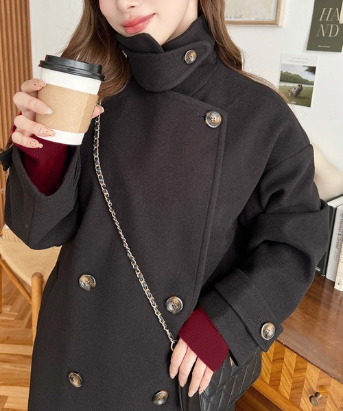 moment+ ピーコート pコート フェイクウールシャギーチェック