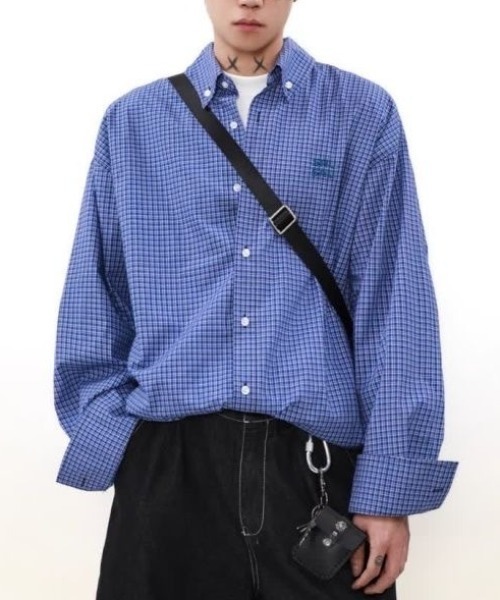FreeZone ブラウス シャツ チェック柄オーバーサイズ長袖シャツ