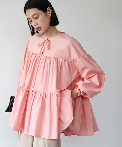 ELFRANK ブラウス シャツ 「綿100％使用」ボリューム袖ティアード