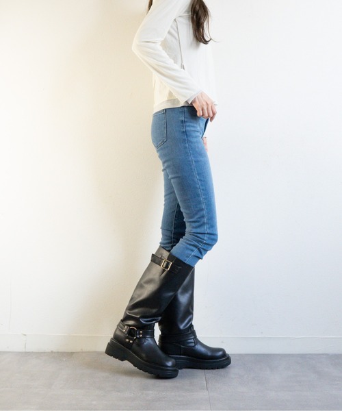 ブーツ ローヒールエンジニアロングブーツ レディース : ZOZOTOWN