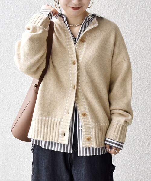SHIPS any カーディガン any:「手洗い可能」ステッチ デザイン ルーズ