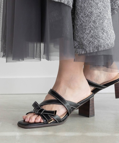 RANDA（ランダ） サンダル アシンメトリーリボンミュールサンダル