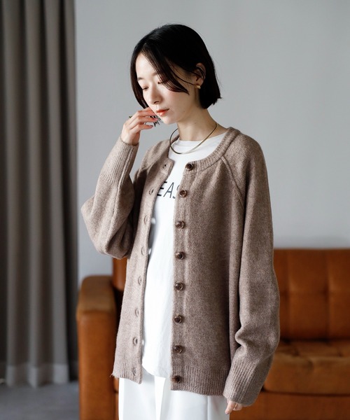 amini カーディガン 「2025 AW」もちもちニット ラグランスリーブ