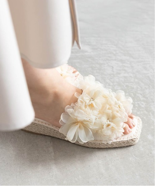 RANDA（ランダ） サンダル シフォンフラワーミュールサンダル